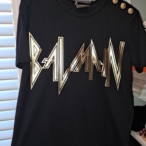 Balmain black and gold tee size 42